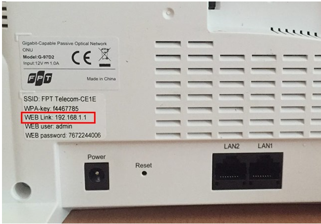 Giao diện quản trị modem